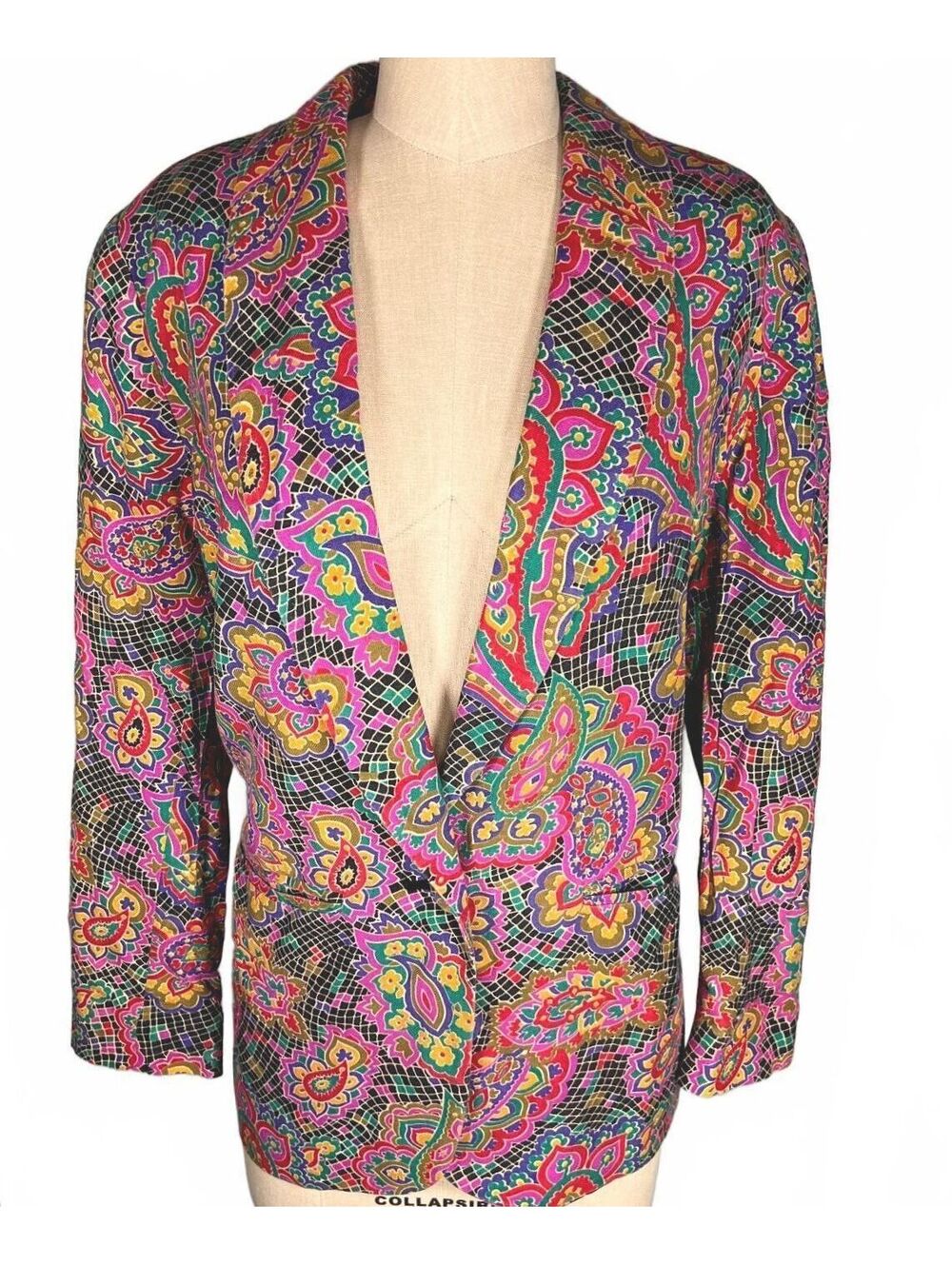 Vintage Saks Fifth Avenue Paisley Silk Wool Blazer Bold Maximalist Boho 90s 2